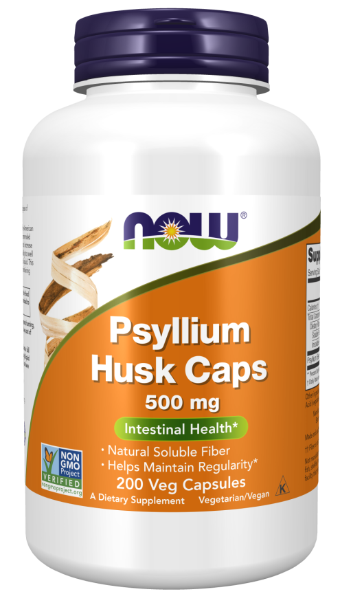 NOW Foods Psyllium Husk 500mg 200 Veg Capsules 실제 제품 병